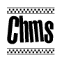The image contains the text Chms in a bold, stylized font, with a checkered flag pattern bordering the top and bottom of the text.