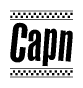The clipart image displays the text Capn in a bold, stylized font. It is enclosed in a rectangular border with a checkerboard pattern running below and above the text, similar to a finish line in racing. 