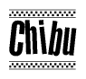 The image contains the text Chibu in a bold, stylized font, with a checkered flag pattern bordering the top and bottom of the text.