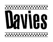 The image contains the text Davies in a bold, stylized font, with a checkered flag pattern bordering the top and bottom of the text.