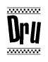 The clipart image displays the text Dru in a bold, stylized font. It is enclosed in a rectangular border with a checkerboard pattern running below and above the text, similar to a finish line in racing. 