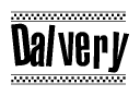 The image contains the text Dalvery in a bold, stylized font, with a checkered flag pattern bordering the top and bottom of the text.