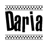 The image contains the text Daria in a bold, stylized font, with a checkered flag pattern bordering the top and bottom of the text.
