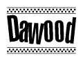 The image contains the text Dawood in a bold, stylized font, with a checkered flag pattern bordering the top and bottom of the text.