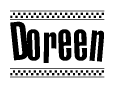 The image contains the text Doreen in a bold, stylized font, with a checkered flag pattern bordering the top and bottom of the text.