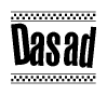 The image contains the text Dasad in a bold, stylized font, with a checkered flag pattern bordering the top and bottom of the text.