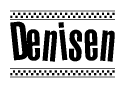 The image contains the text Denisen in a bold, stylized font, with a checkered flag pattern bordering the top and bottom of the text.
