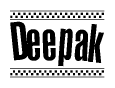 The image contains the text Deepak in a bold, stylized font, with a checkered flag pattern bordering the top and bottom of the text.