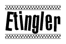 The clipart image displays the text Etingler in a bold, stylized font. It is enclosed in a rectangular border with a checkerboard pattern running below and above the text, similar to a finish line in racing. 