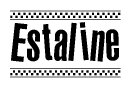 The clipart image displays the text Estaline in a bold, stylized font. It is enclosed in a rectangular border with a checkerboard pattern running below and above the text, similar to a finish line in racing. 