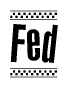The clipart image displays the text Fed in a bold, stylized font. It is enclosed in a rectangular border with a checkerboard pattern running below and above the text, similar to a finish line in racing. 
