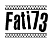 The clipart image displays the text Fati73 in a bold, stylized font. It is enclosed in a rectangular border with a checkerboard pattern running below and above the text, similar to a finish line in racing. 