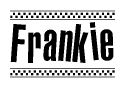 The clipart image displays the text Frankie in a bold, stylized font. It is enclosed in a rectangular border with a checkerboard pattern running below and above the text, similar to a finish line in racing. 