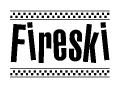 The clipart image displays the text Fireski in a bold, stylized font. It is enclosed in a rectangular border with a checkerboard pattern running below and above the text, similar to a finish line in racing. 