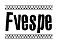 The image is a black and white clipart of the text Fvespe in a bold, italicized font. The text is bordered by a dotted line on the top and bottom, and there are checkered flags positioned at both ends of the text, usually associated with racing or finishing lines.