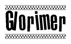 The clipart image displays the text Glorimer in a bold, stylized font. It is enclosed in a rectangular border with a checkerboard pattern running below and above the text, similar to a finish line in racing. 