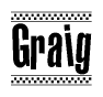 The clipart image displays the text Graig in a bold, stylized font. It is enclosed in a rectangular border with a checkerboard pattern running below and above the text, similar to a finish line in racing. 