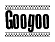 The image contains the text Googoo in a bold, stylized font, with a checkered flag pattern bordering the top and bottom of the text.