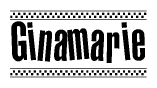 The image is a black and white clipart of the text Ginamarie in a bold, italicized font. The text is bordered by a dotted line on the top and bottom, and there are checkered flags positioned at both ends of the text, usually associated with racing or finishing lines.