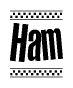 The clipart image displays the text Ham in a bold, stylized font. It is enclosed in a rectangular border with a checkerboard pattern running below and above the text, similar to a finish line in racing. 