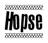 The image contains the text Hopse in a bold, stylized font, with a checkered flag pattern bordering the top and bottom of the text.