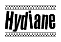 The clipart image displays the text Hydiane in a bold, stylized font. It is enclosed in a rectangular border with a checkerboard pattern running below and above the text, similar to a finish line in racing. 