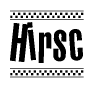 The clipart image displays the text Hirsc in a bold, stylized font. It is enclosed in a rectangular border with a checkerboard pattern running below and above the text, similar to a finish line in racing. 