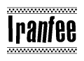 The image contains the text Iranfee in a bold, stylized font, with a checkered flag pattern bordering the top and bottom of the text.