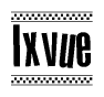 The clipart image displays the text Ixvue in a bold, stylized font. It is enclosed in a rectangular border with a checkerboard pattern running below and above the text, similar to a finish line in racing. 
