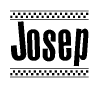 The clipart image displays the text Josep in a bold, stylized font. It is enclosed in a rectangular border with a checkerboard pattern running below and above the text, similar to a finish line in racing. 