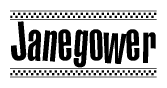 The clipart image displays the text Janegower in a bold, stylized font. It is enclosed in a rectangular border with a checkerboard pattern running below and above the text, similar to a finish line in racing. 