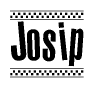 The image contains the text Josip in a bold, stylized font, with a checkered flag pattern bordering the top and bottom of the text.