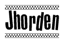 The image contains the text Jhorden in a bold, stylized font, with a checkered flag pattern bordering the top and bottom of the text.