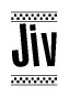 The image contains the text Jiv in a bold, stylized font, with a checkered flag pattern bordering the top and bottom of the text.