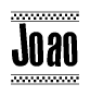 The image contains the text Joao in a bold, stylized font, with a checkered flag pattern bordering the top and bottom of the text.