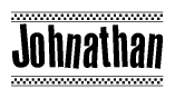 The image contains the text Johnathan in a bold, stylized font, with a checkered flag pattern bordering the top and bottom of the text.