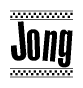The clipart image displays the text Jong in a bold, stylized font. It is enclosed in a rectangular border with a checkerboard pattern running below and above the text, similar to a finish line in racing. 