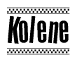 The clipart image displays the text Kolene in a bold, stylized font. It is enclosed in a rectangular border with a checkerboard pattern running below and above the text, similar to a finish line in racing. 