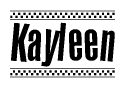 The clipart image displays the text Kayleen in a bold, stylized font. It is enclosed in a rectangular border with a checkerboard pattern running below and above the text, similar to a finish line in racing. 