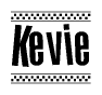The image contains the text Kevie in a bold, stylized font, with a checkered flag pattern bordering the top and bottom of the text.