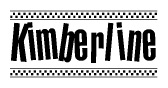 The clipart image displays the text Kimberline in a bold, stylized font. It is enclosed in a rectangular border with a checkerboard pattern running below and above the text, similar to a finish line in racing. 