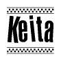The clipart image displays the text Keita in a bold, stylized font. It is enclosed in a rectangular border with a checkerboard pattern running below and above the text, similar to a finish line in racing. 