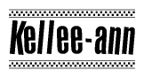 The image contains the text Kellee-ann in a bold, stylized font, with a checkered flag pattern bordering the top and bottom of the text.