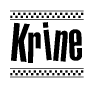 The image contains the text Krine in a bold, stylized font, with a checkered flag pattern bordering the top and bottom of the text.