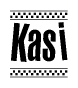 The clipart image displays the text Kasi in a bold, stylized font. It is enclosed in a rectangular border with a checkerboard pattern running below and above the text, similar to a finish line in racing. 