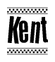 The clipart image displays the text Kent in a bold, stylized font. It is enclosed in a rectangular border with a checkerboard pattern running below and above the text, similar to a finish line in racing. 