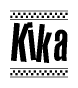 The image contains the text Kika in a bold, stylized font, with a checkered flag pattern bordering the top and bottom of the text.
