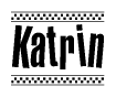 The clipart image displays the text Katrin in a bold, stylized font. It is enclosed in a rectangular border with a checkerboard pattern running below and above the text, similar to a finish line in racing. 