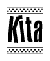 The clipart image displays the text Kita in a bold, stylized font. It is enclosed in a rectangular border with a checkerboard pattern running below and above the text, similar to a finish line in racing. 
