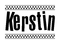 The image is a black and white clipart of the text Kerstin in a bold, italicized font. The text is bordered by a dotted line on the top and bottom, and there are checkered flags positioned at both ends of the text, usually associated with racing or finishing lines.